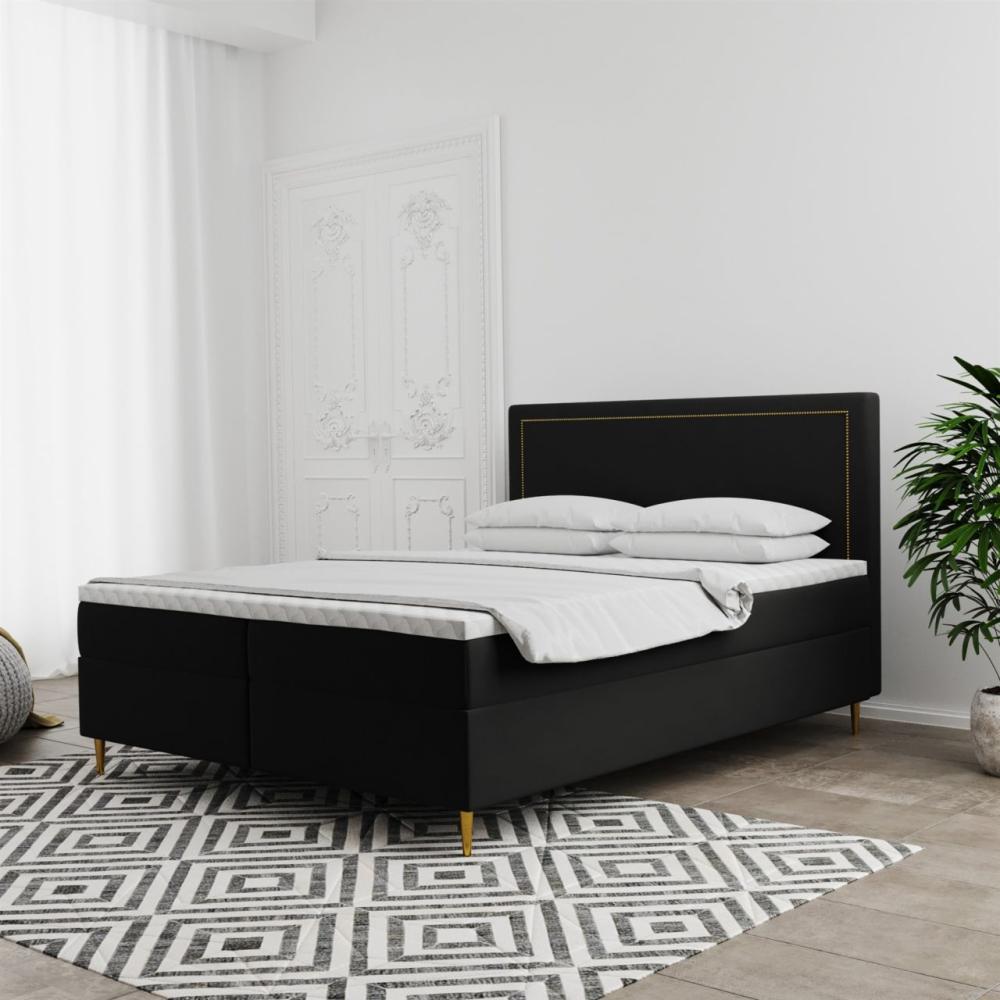 Boxspringbett Schlafzimmerbett LUCIEN 200x200cm in Stoff Soro Schwarz Bild 1