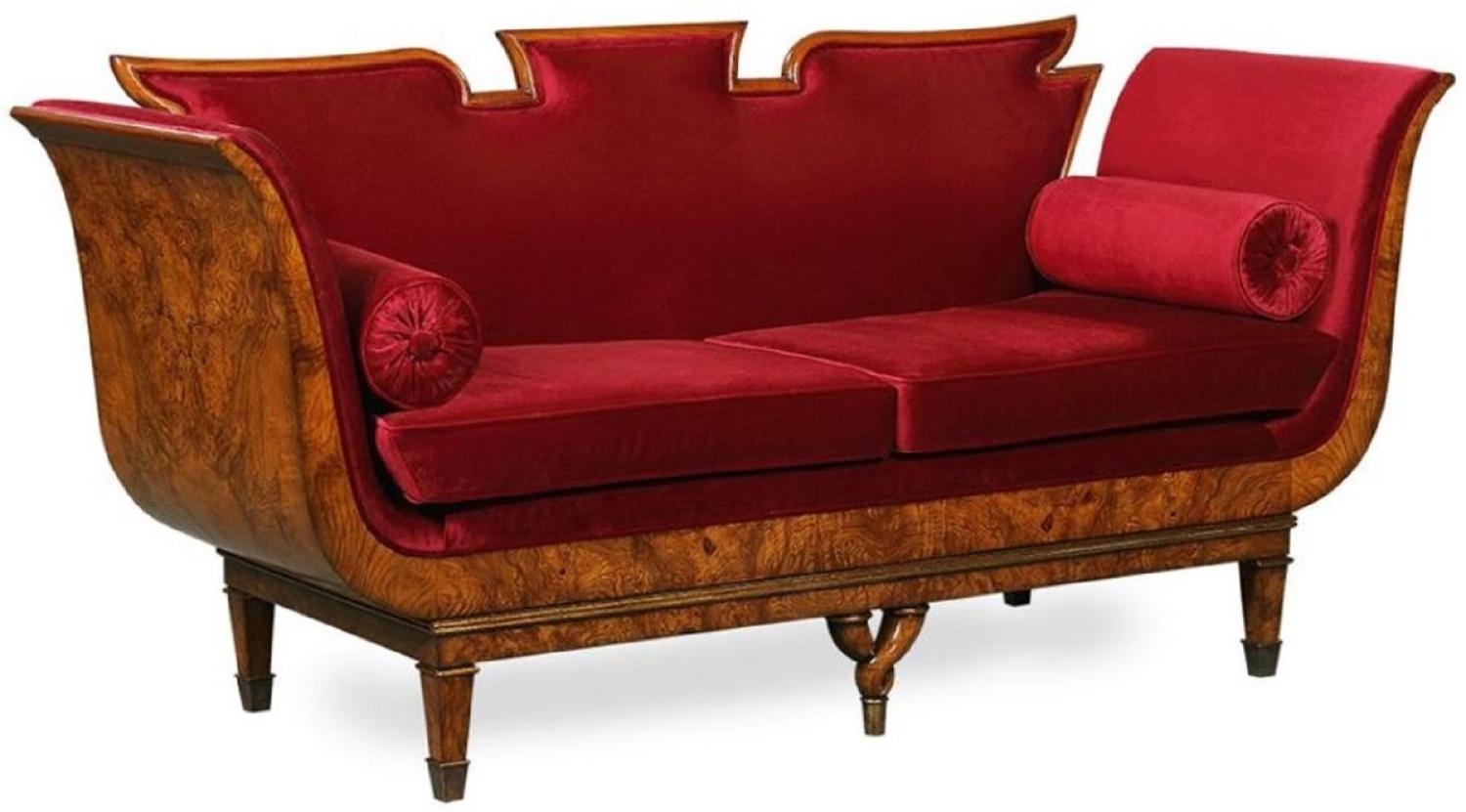 Casa Padrino Luxus Jugendstil 2er Sofa Bordeauxrot / Hellbraun 194 x 78 x H. 90 cm - Bild 1