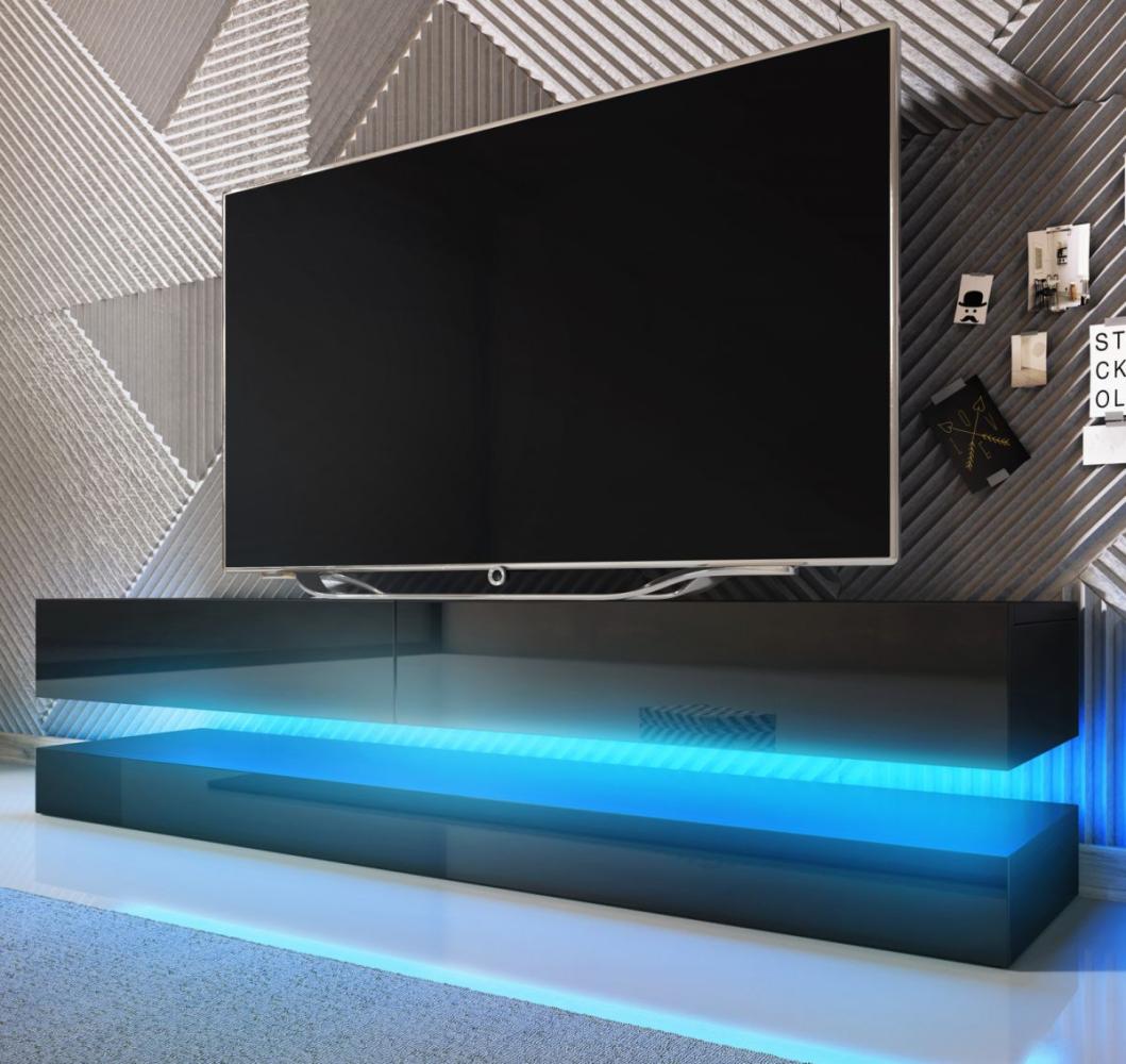 TV-Lowboard 'Bird' mit mit LED-Beleuchtung, schwarz Hochglanz, 140 cm Bild 1
