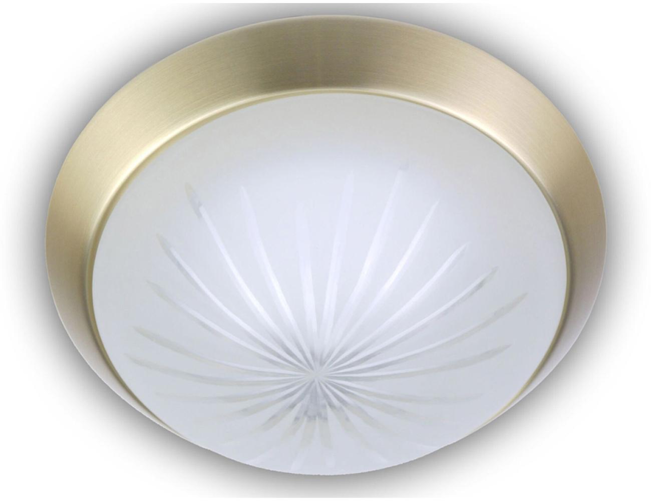 LED Deckenleuchte rund, Schliffglas satiniert, Dekorring Messing matt, Ø 35cm Bild 1