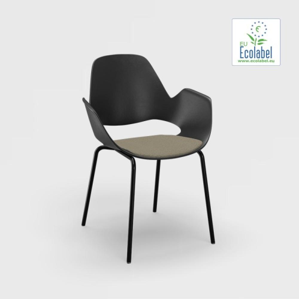 Stuhl mit Armlehne FALK schwarz Tube aus Pulverbeschichtetem schwarzem Stahl Sitzpolster hellgrau Bild 1