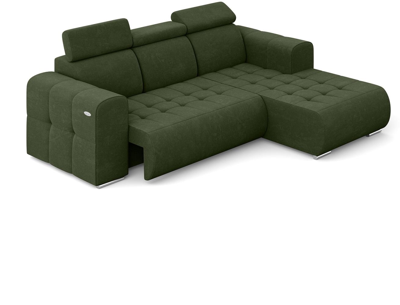 MEBLINI Elektrische Schlafcouch - Ecksofa mit Schlaffunktion - Sofa mit Relaxfunktion und Kopfstützen - Couch L-Form - Eckcouch - Wohnlandschaft - MADELINE - 266x200x93cm Rechts - Grün Samt Bild 1