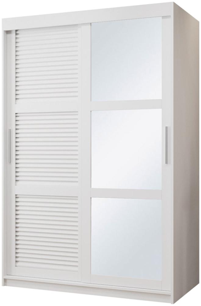 Kleiderschrank Zerimo II 120 cm, Spiegel, Kleiderstangen, Einlegeböden, Schwebetürenschrank (Farbe: Weiß, mit Schubladen) Bild 1