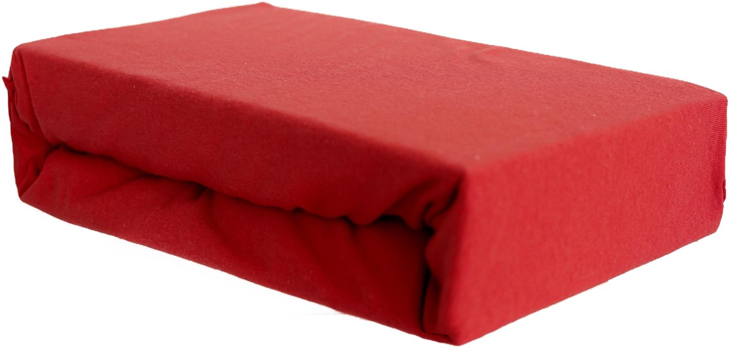 Jersey Spannbettlaken 100% Baumwolle 200-200x220 cm + 40 cm Rundumgummizug Rot Bild 1