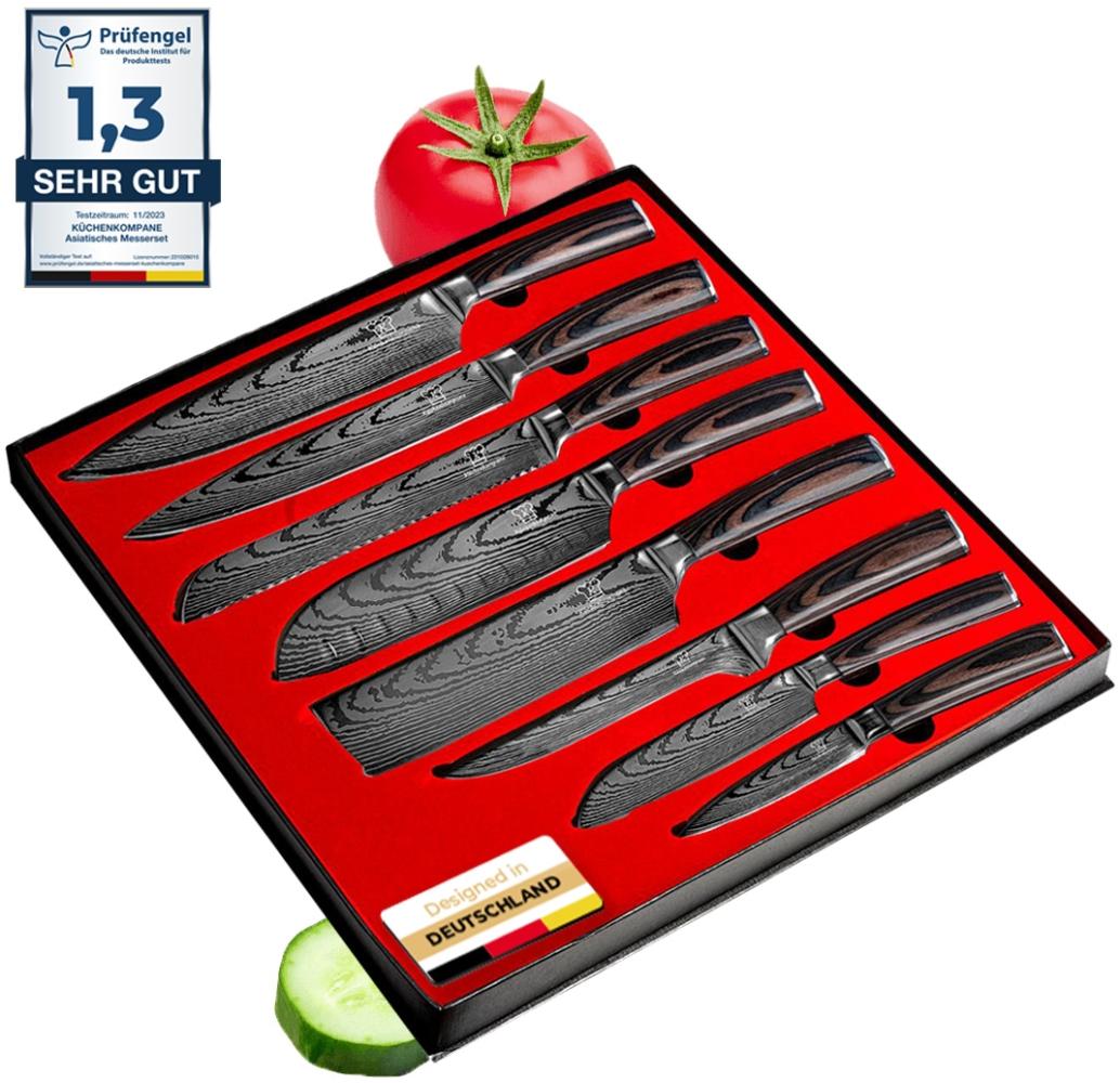Asiatisches Edelstahl Messerset - 8-teiliges Küchenmesser Set - Kochmesser mit ergonomischen Pakkaholzgriff inkl. Geschenkbox - rostfrei & scharf - Designed in Germany Bild 1