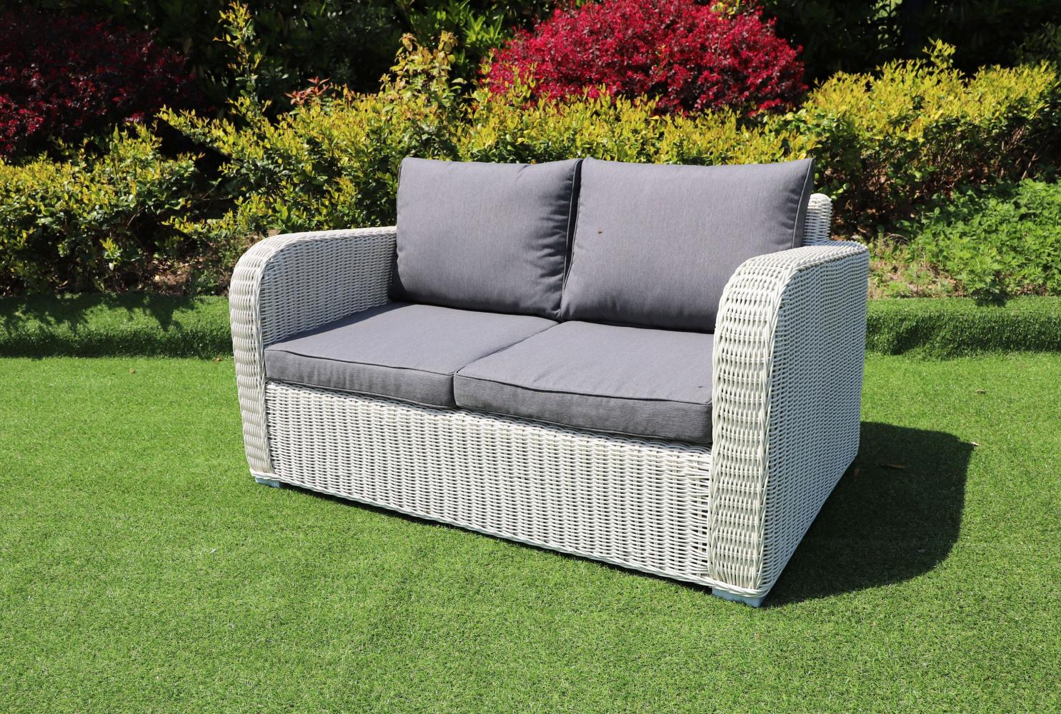 2er Lounge Sofa VITA Eierschalenweiß Polyrattan Gartenmöbel Couch Gartensofa Bild 1