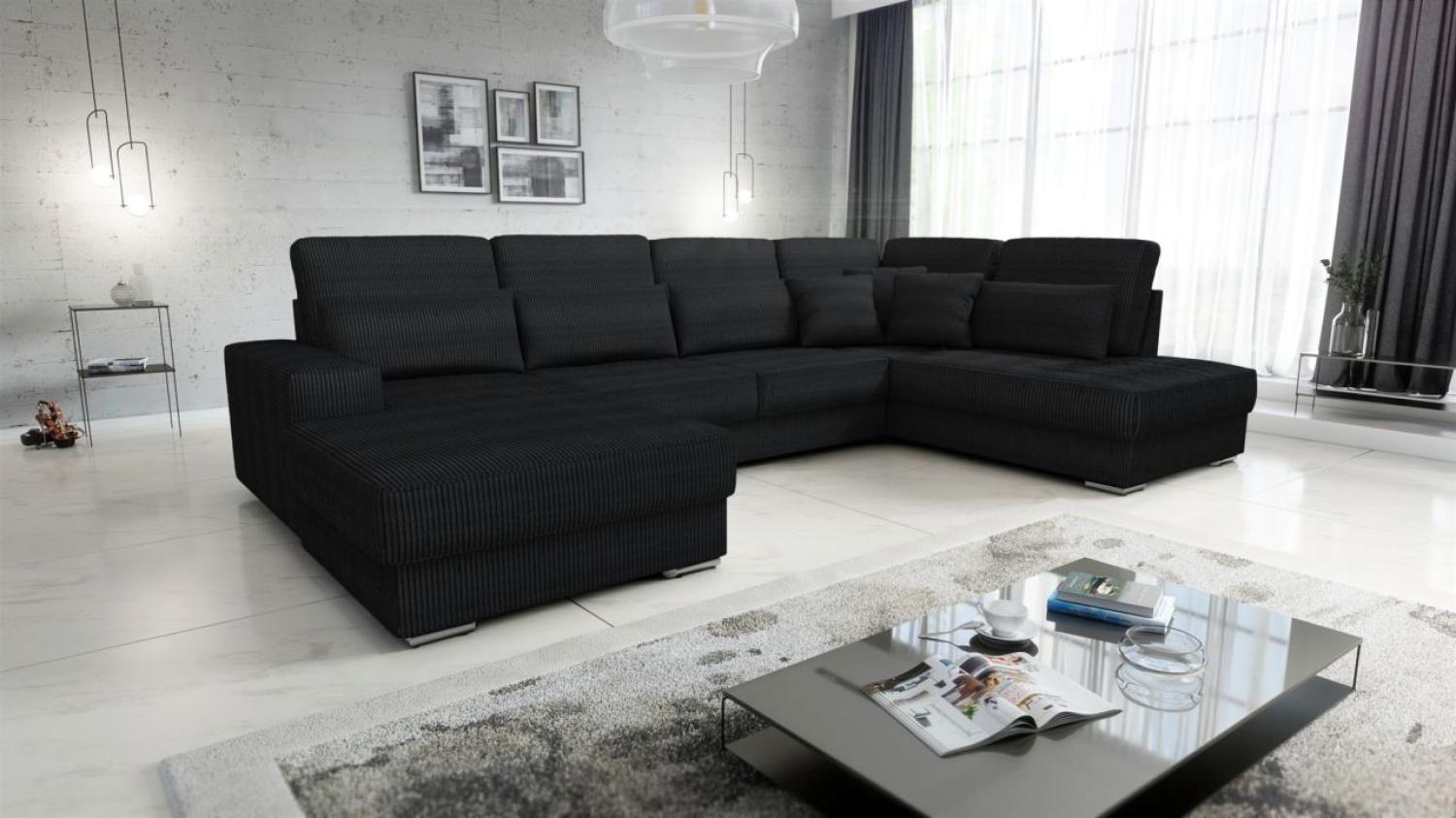 Wohnlandschaft Sofa U-Form NEVIO Stoff Scala Schwarz Ottomane Links Bild 1