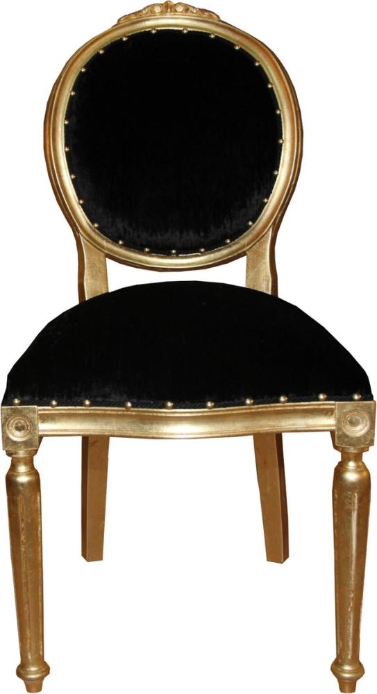 Casa Padrino Barock Medaillon Luxus Esszimmer Stuhl ohne Armlehnen in Schwarz / Gold - Limited Edition Bild 1