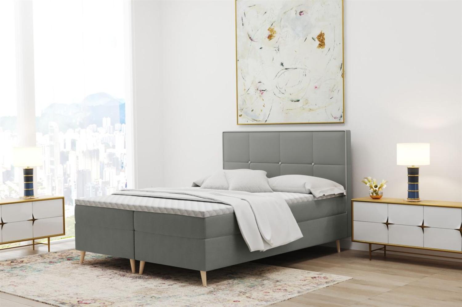 Boxspringbett Schlafzimmerbett RENAN 180x220cm in Stoff Riviera Grau Bild 1