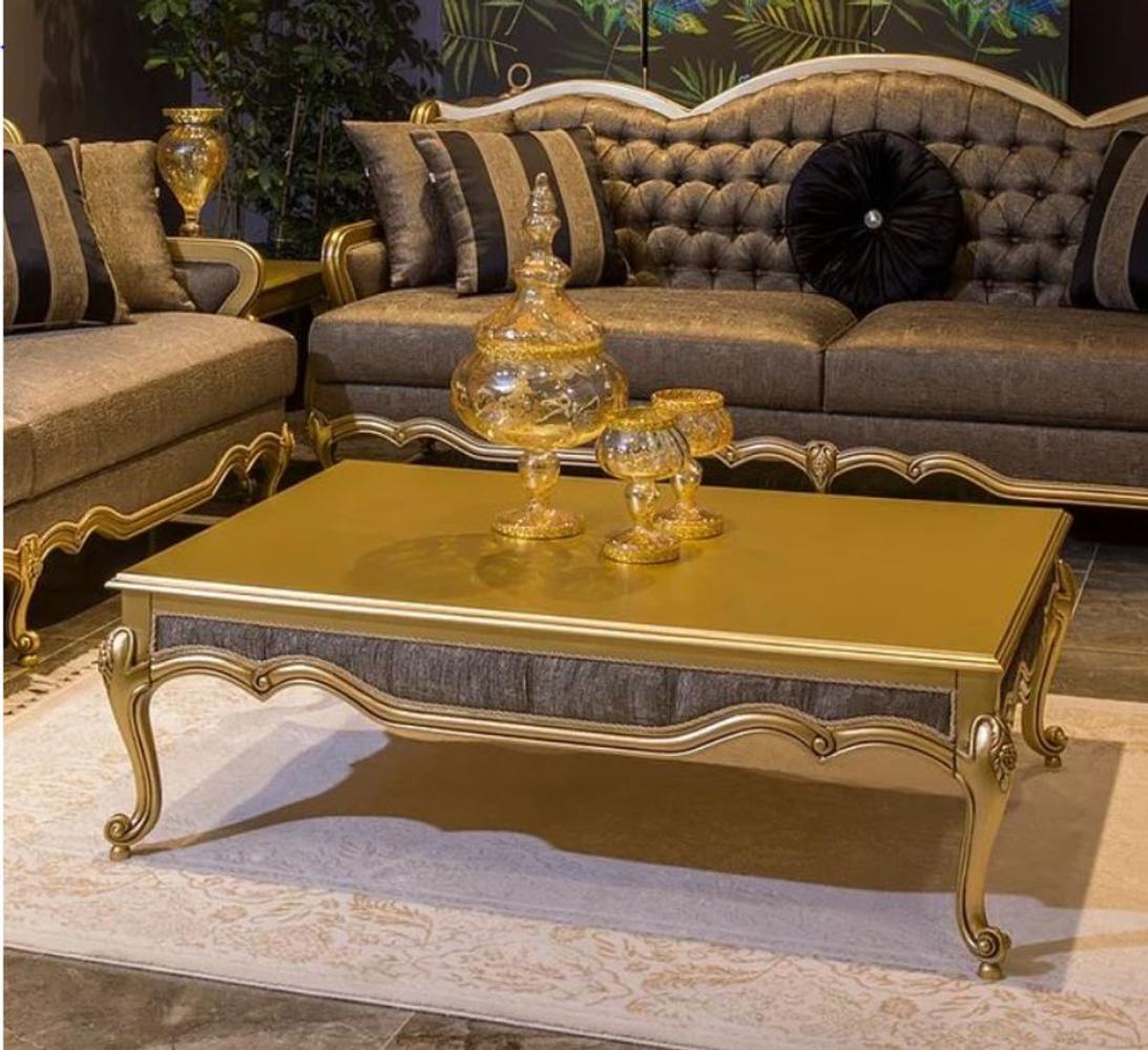 Casa Padrino Luxus Barock Couchtisch Gold / Grau 126 x 91 x H. 42 cm - Edler Massivholz Wohnzimmertisch im Barockstil - Barock Wohnzimmer Möbel Bild 1