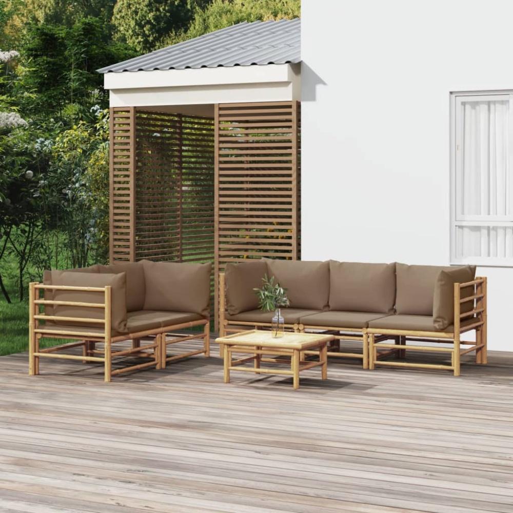 vidaXL 6-tlg. Garten-Lounge-Set mit Kissen Taupe Bambus Bild 1