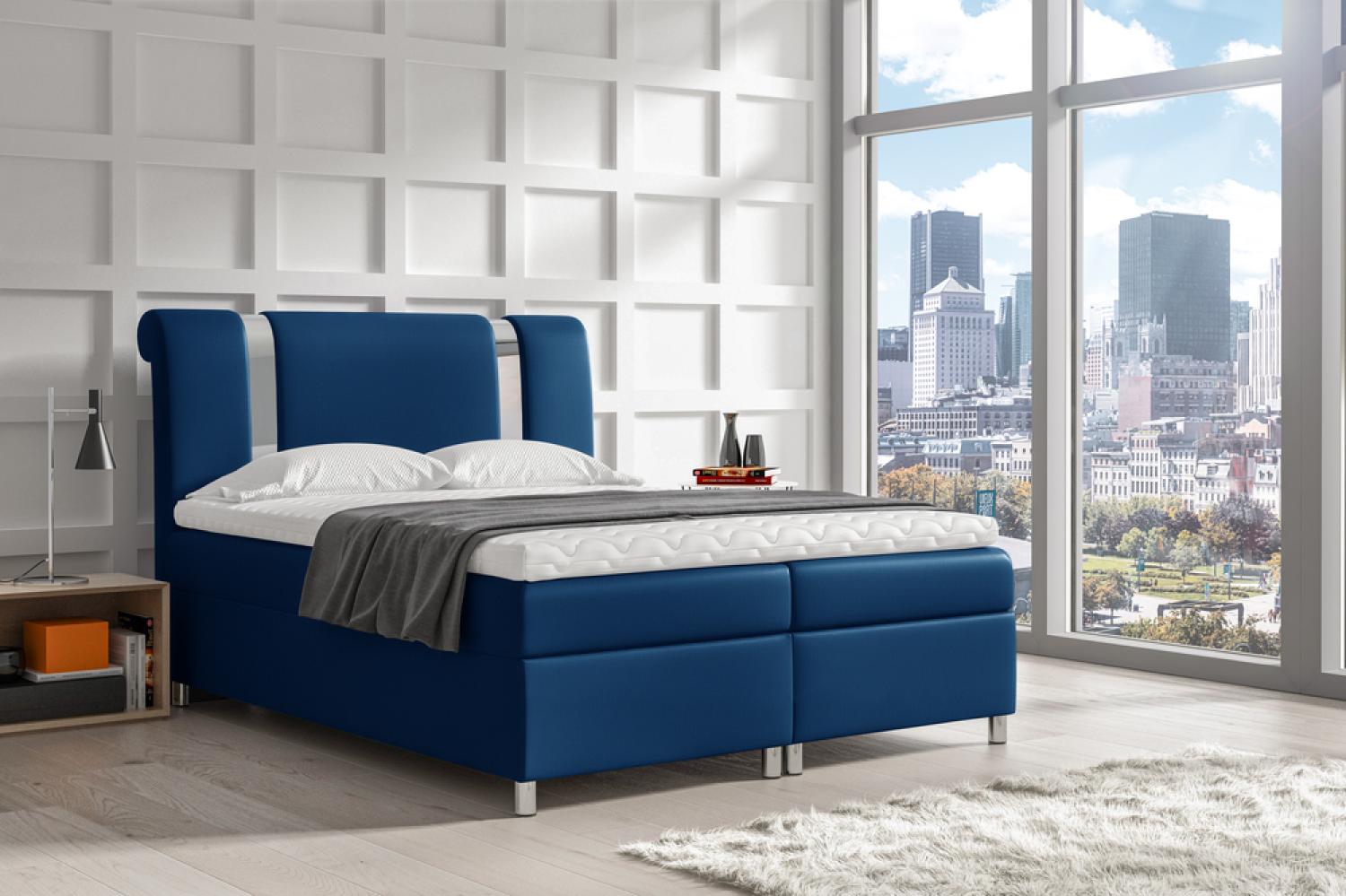 Stylefy 'Asuncion' Boxspringbett Velours Monolith Blau 160 x 200 cm Bild 1