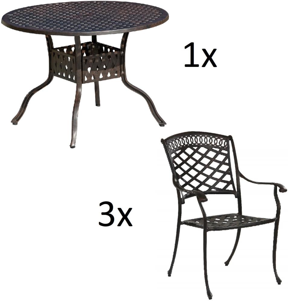 Inko 4-teilige Sitzgruppe Aluminium Guss bronze Tisch Ø 106 cm mit 3 Sesseln Tisch Ø106 cm mit 3x Sessel Urban Bild 1