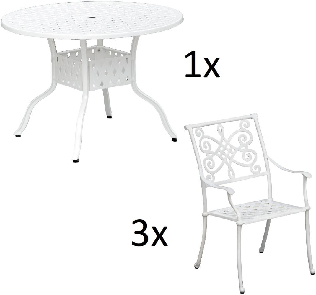 Inko 4-teilige Sitzgruppe Aluminium Guss weiß Tisch Ø 106 cm mit 3 Sesseln Tisch Ø106 cm mit 3x Sessel Nexus Bild 1