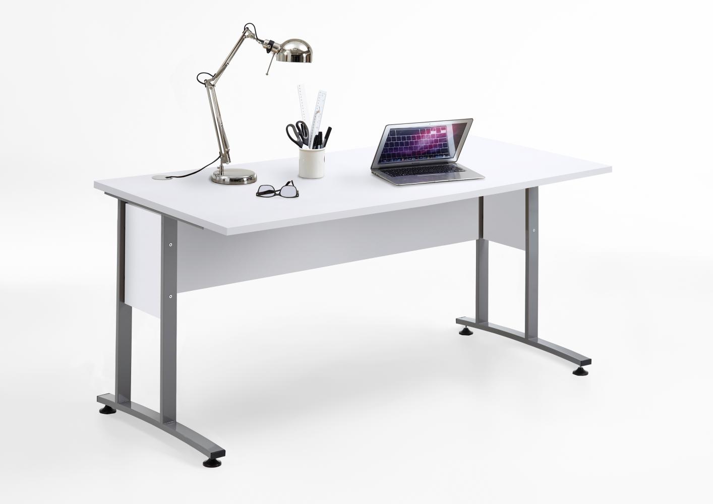 FMD Möbel - CALVIA 2 - Schreibtisch 160 cm - melaminharzbeschichtete Spanplatte - Brillantweiß - 160 x 75 x 80cm Bild 1