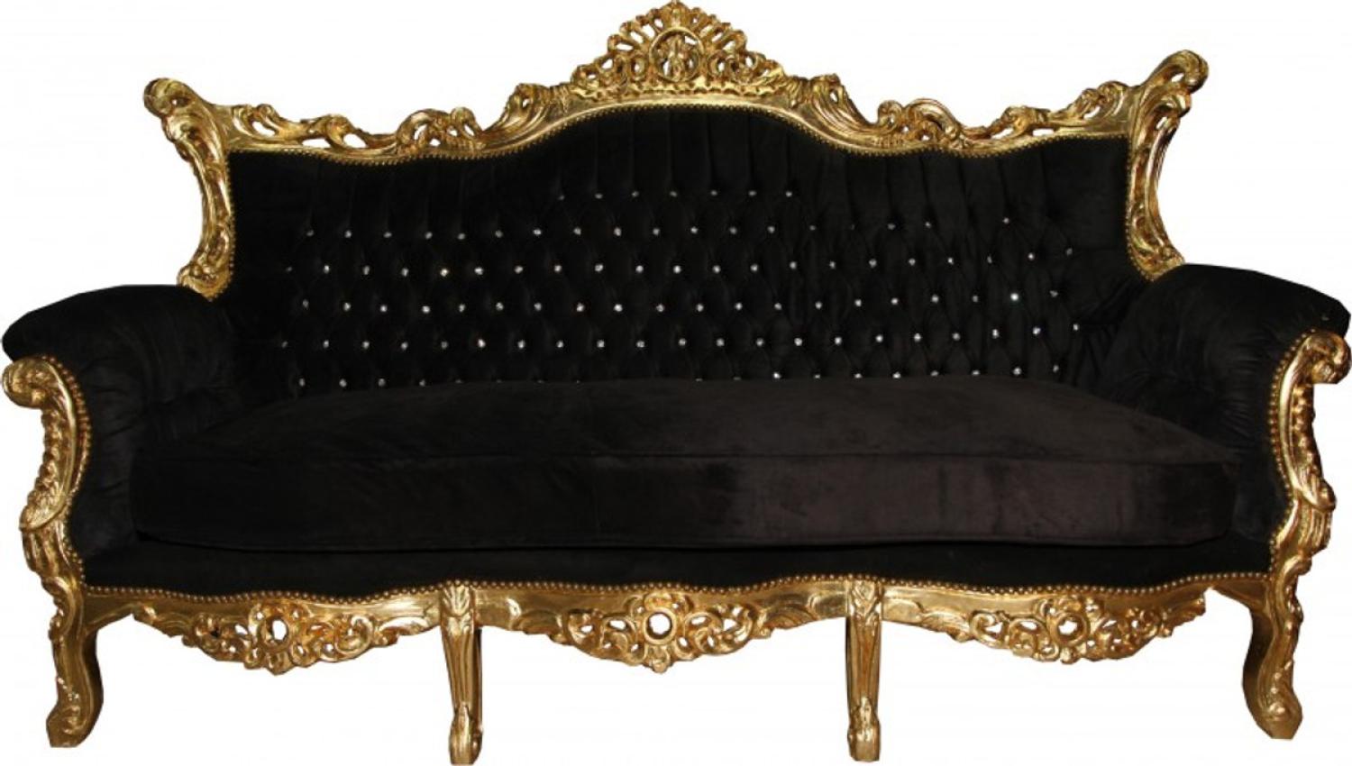 Casa Padrino Barock Sofa Master Schwarz / Gold mit Bling Bling Glitzersteinen - Möbel Couch Lounge Bild 1