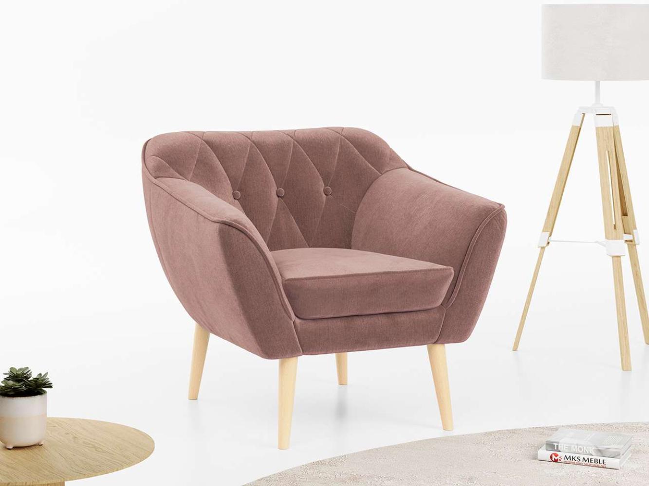 Sofa, Skandinavischer Stil, Holzbeine - PIRS - 1 Sitzer - Rosa - Velvet Bild 1