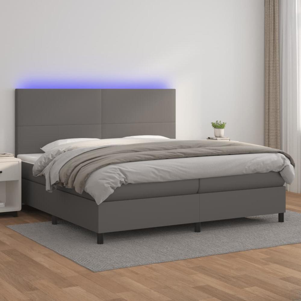 Boxspringbett mit Matratze & LED Grau 200x200 cm Kunstleder Bild 1