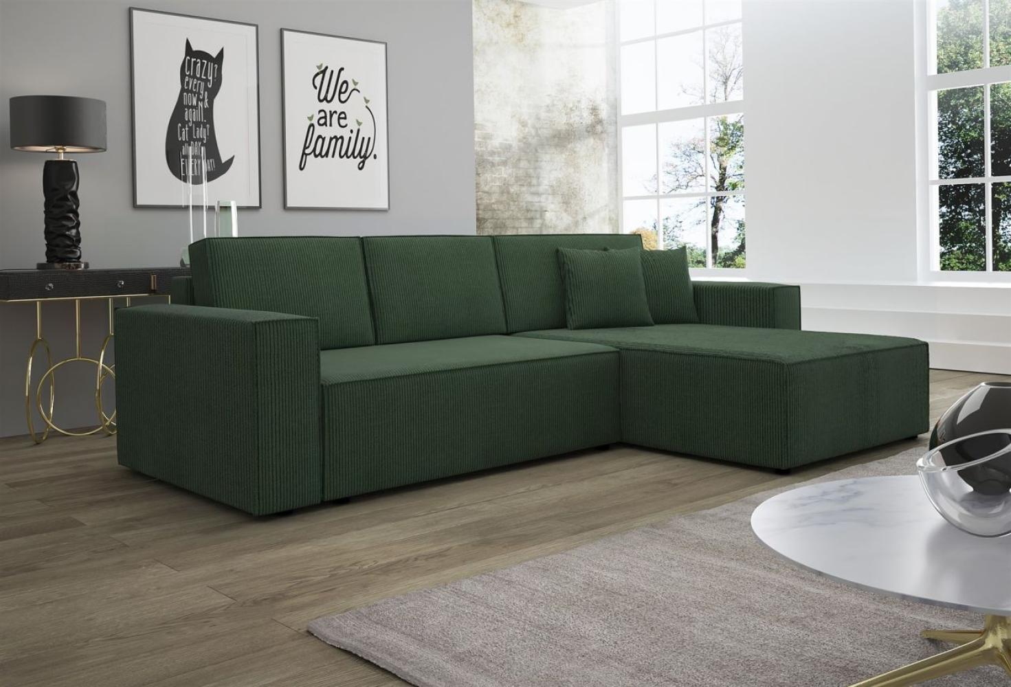 Ecksofa Schlafsofa Sofa CONOR PREMIUM Stoff Poso Dunkelgrün Ottomane Rechts Bild 1