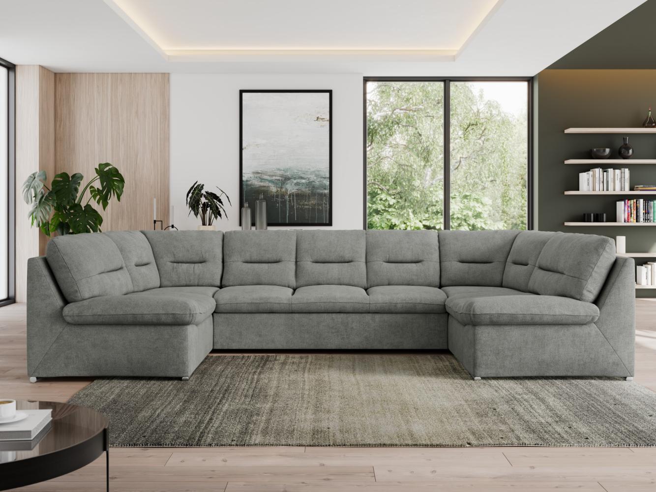 U-förmige Ecksofa, Bigsofa mit schlaffunktion, Wohnlandschaft XXL - MORBIDO U - Grau Stoff - Topper T25 Bild 1