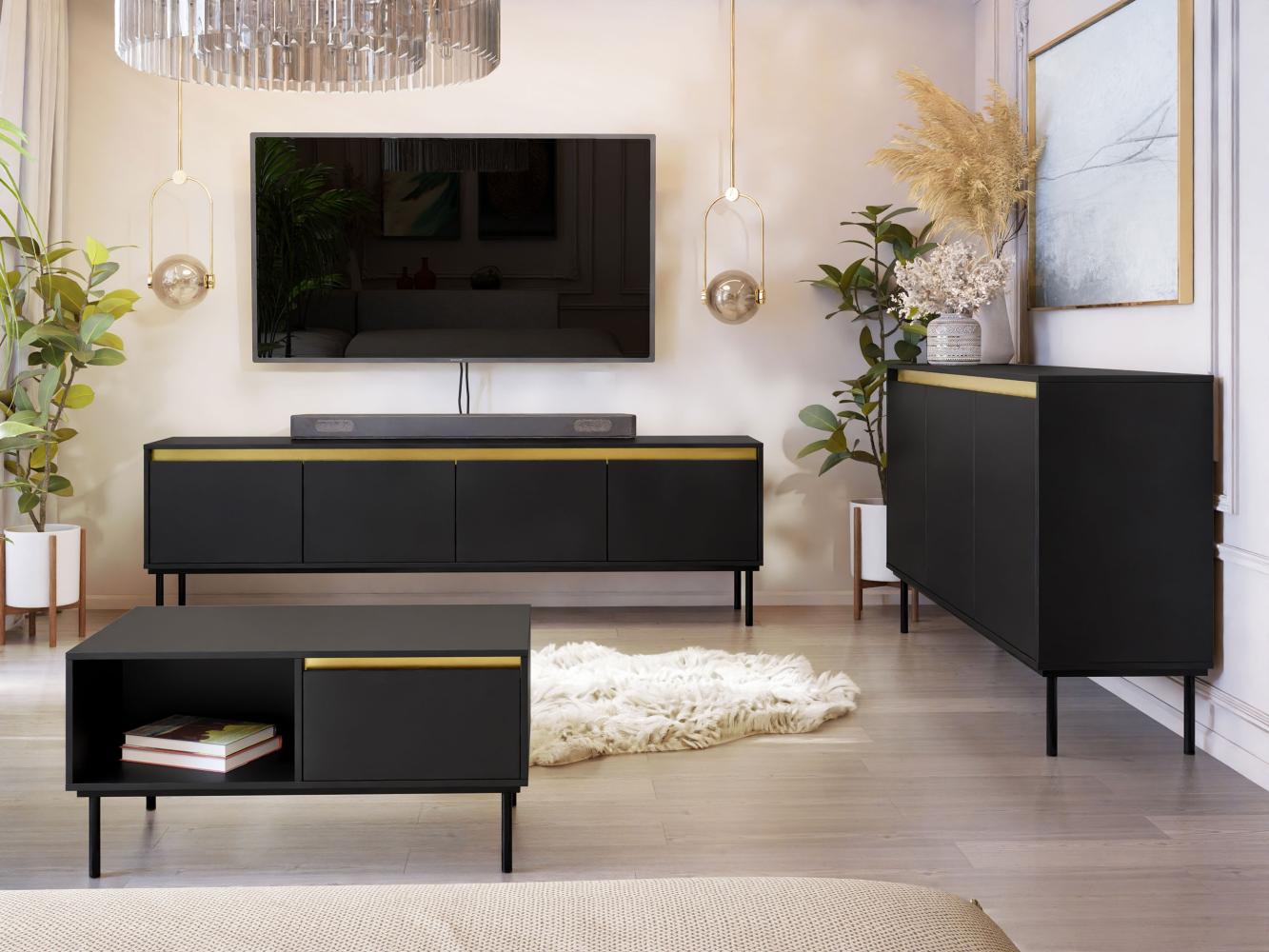 Wohnzimmer-Set Carmesi I Kommode, TV-Lowboard, Couchtisch (Farbe: Schwarz / Gold) Bild 1