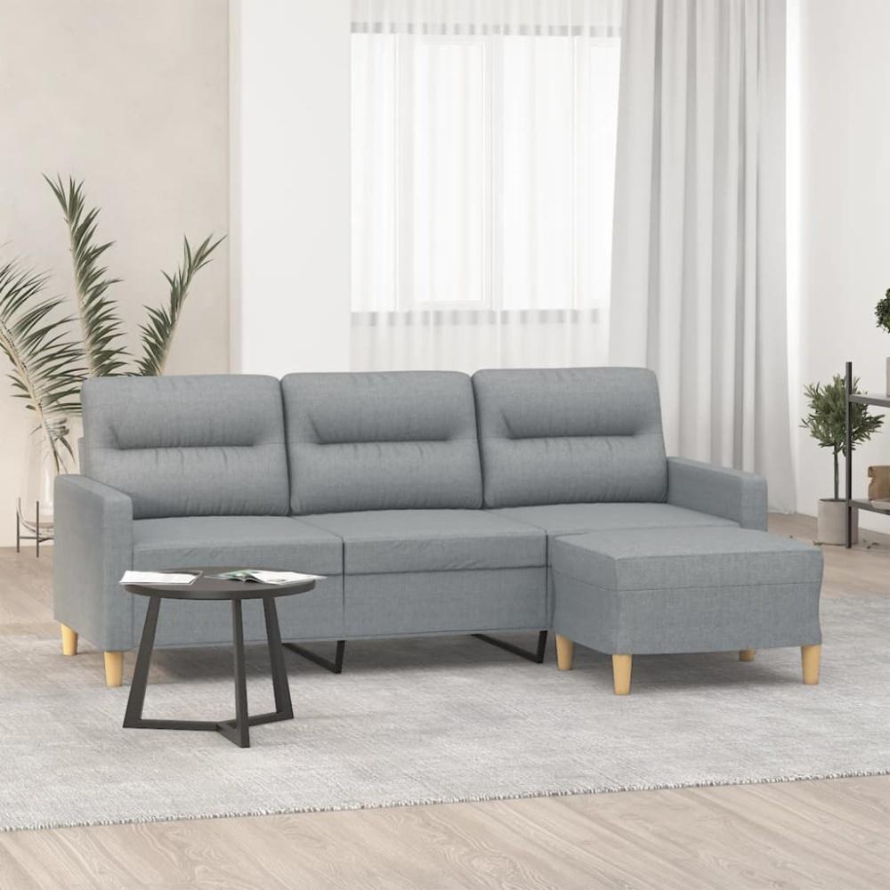vidaXL 3-Sitzer-Sofa mit Hocker Hellgrau 180 cm Stoff Bild 1
