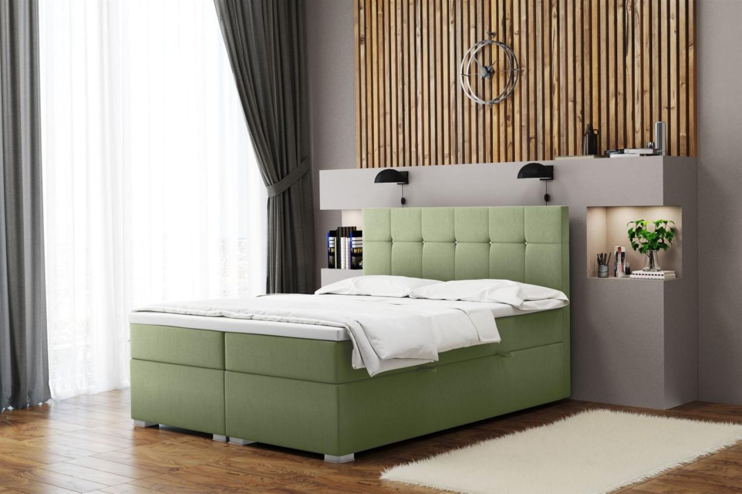 Boxspringbett Schlafzimmerbett 'ABELT', in Stoff Matt Velvet, Pistazie, 200 x 200 cm Bild 1