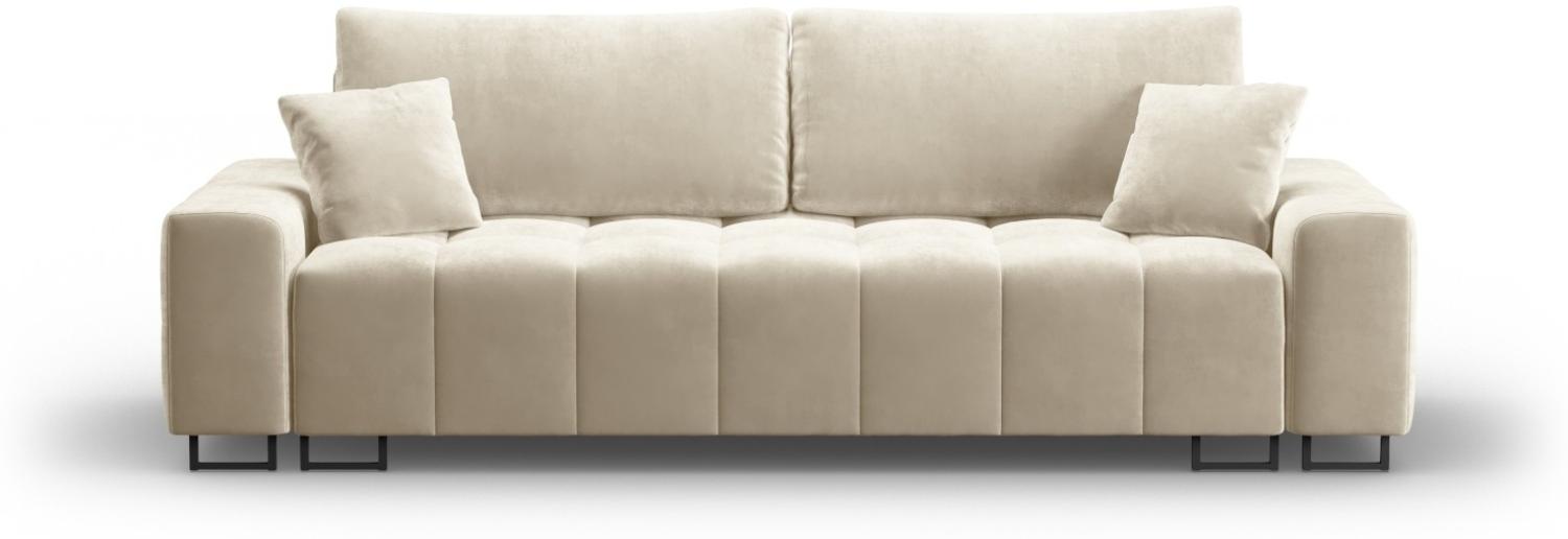 Micadoni 3-Sitzer Samtstoff Sofa mit Bettfunktion und Box Byron | Bezug Beige | Beinfarbe Black Metal Bild 1