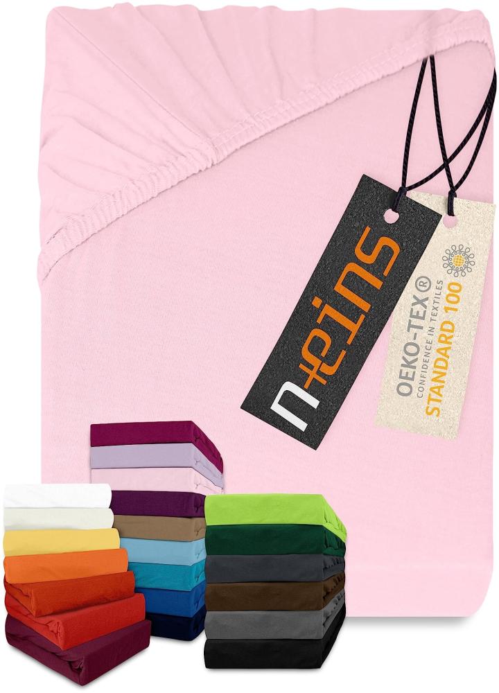 npluseins klassisches Jersey Spannbetttuch - vielen Farben + Größen - 100% Baumwolle 159. 192, 200 x 220 cm, rosa Bild 1