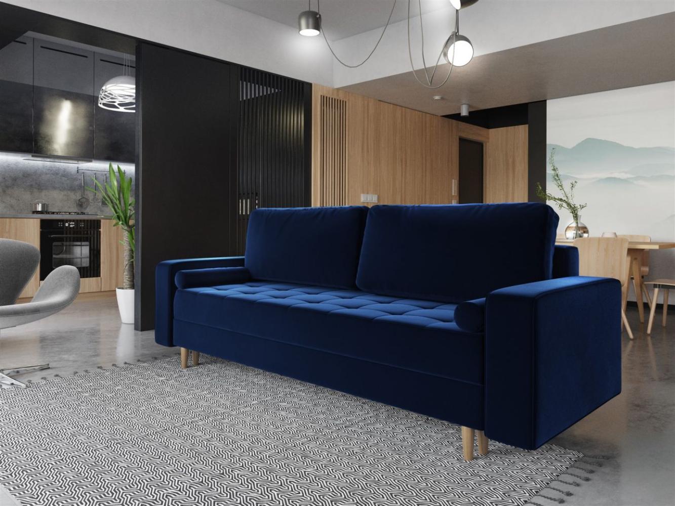 Sofa 3-Sitzer BELANO mit Schlaffunktion Blau Bild 1