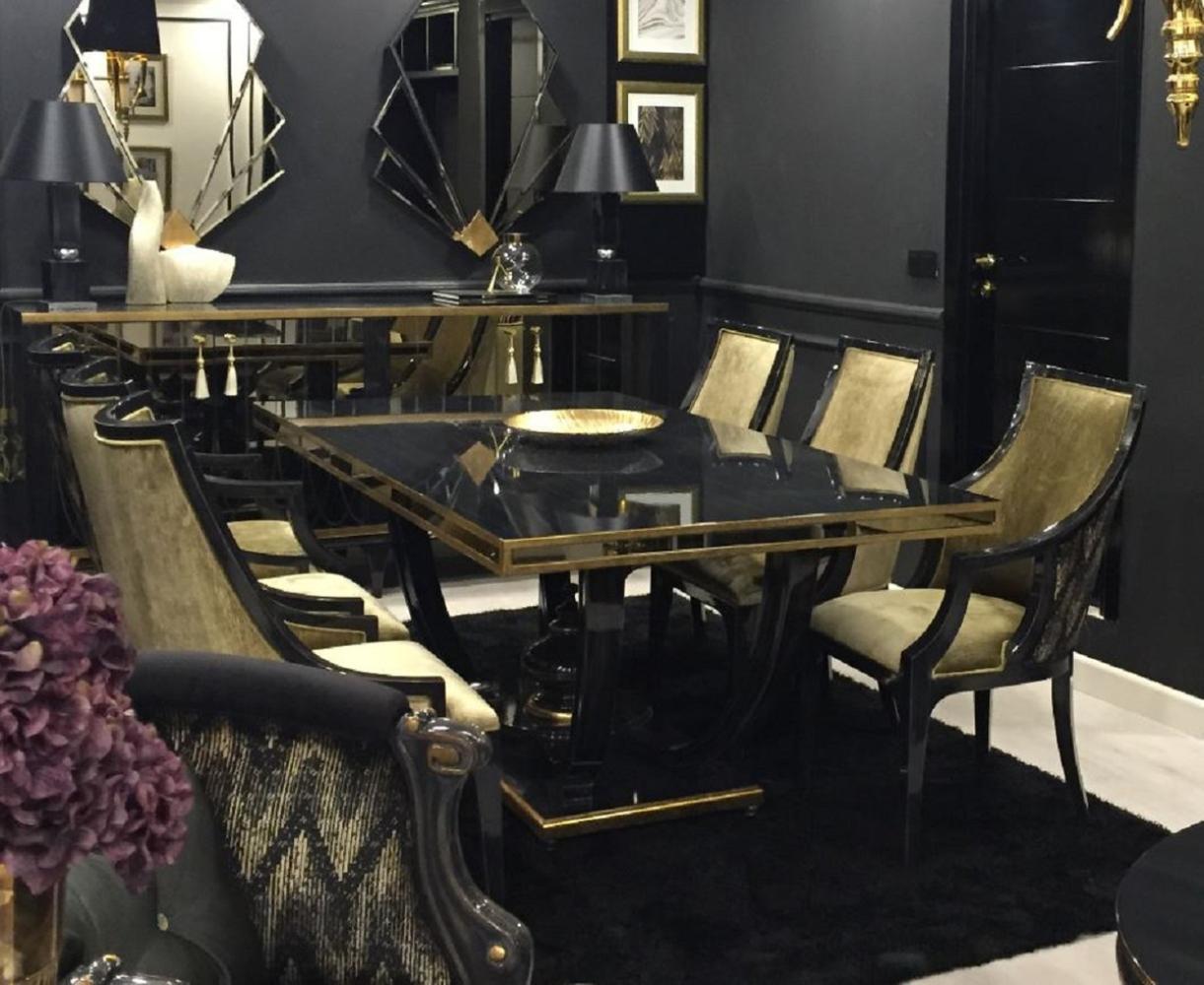 Casa Padrino Luxus Barock Esszimmer Set Gold / Schwarz - 1 Esstisch & 6 Esszimmerstühle - Edle Esszimmer Möbel im Barockstil - Luxus Qualität Bild 1