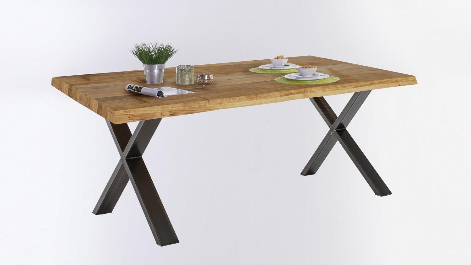 Elfo-Möbel Esstisch TIM Tisch Tischsystem in Eiche massiv Baumkante schwarz 200 cm Bild 1