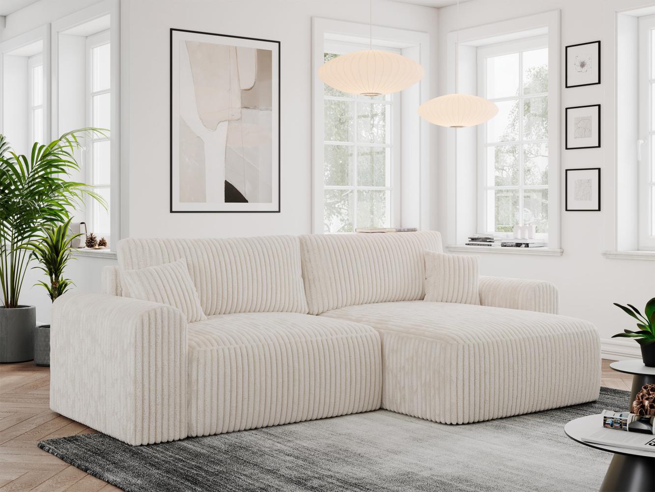 MKS Meble 'Nelson' Ecksofa mit Schlaffunktion und Bettkasten, L-form, Cord beige, 87 x 152 x 274 cm Bild 1