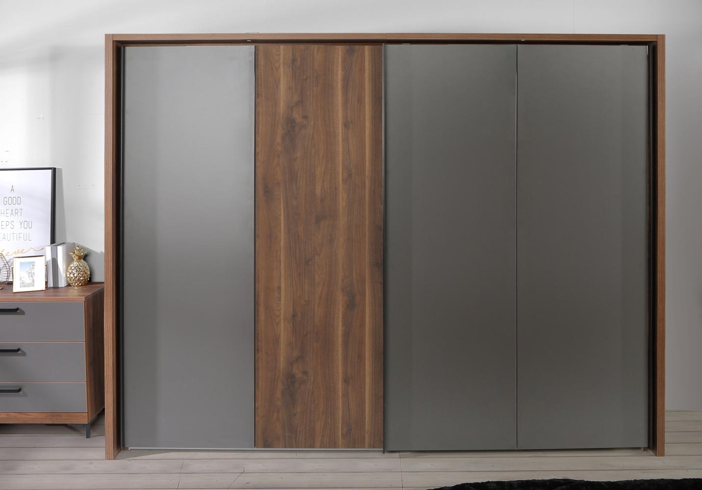 Kleiderschrank >Quetore< in Walnuss Dekor / Grau - 269,9x210,5x61,2 B/H/T Bild 1