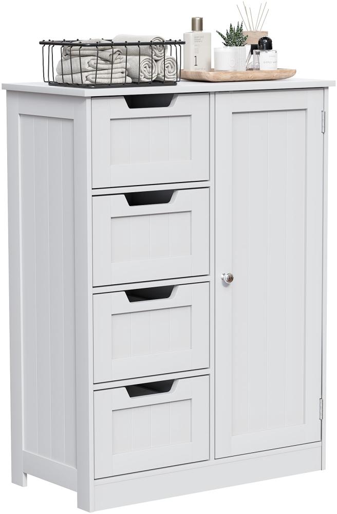 Vida Designs Badezimmerschrank mit 4 Schubladen, 1 Tür, Standschrank, Holz, Weiß Bild 1