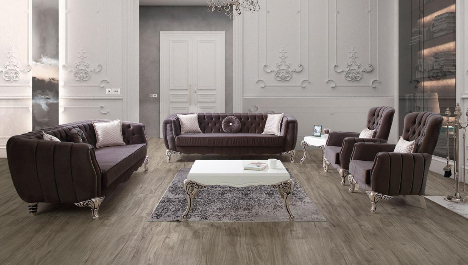 Casa Padrino Luxus Barock Wohnzimmer Set Lila / Silber - 2 Sofas & 2 Sessel & 1 Couchtisch - Elegante Wohnzimmer Möbel im Barockstil Bild 1