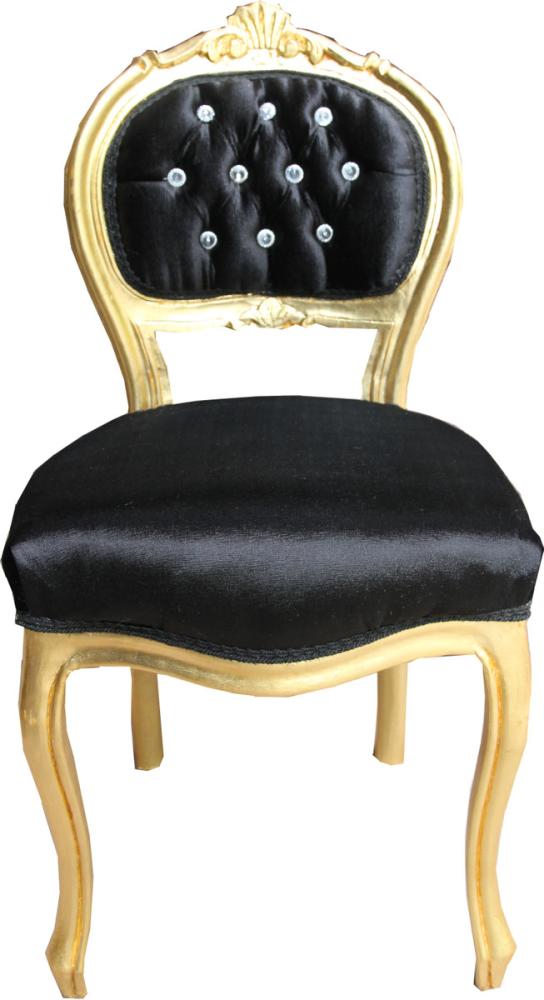 Casa Padrino Barock Damen Stuhl Schwarz / Gold mit Bling Bling Glitzersteinen - Schminktisch Stuhl Bild 1