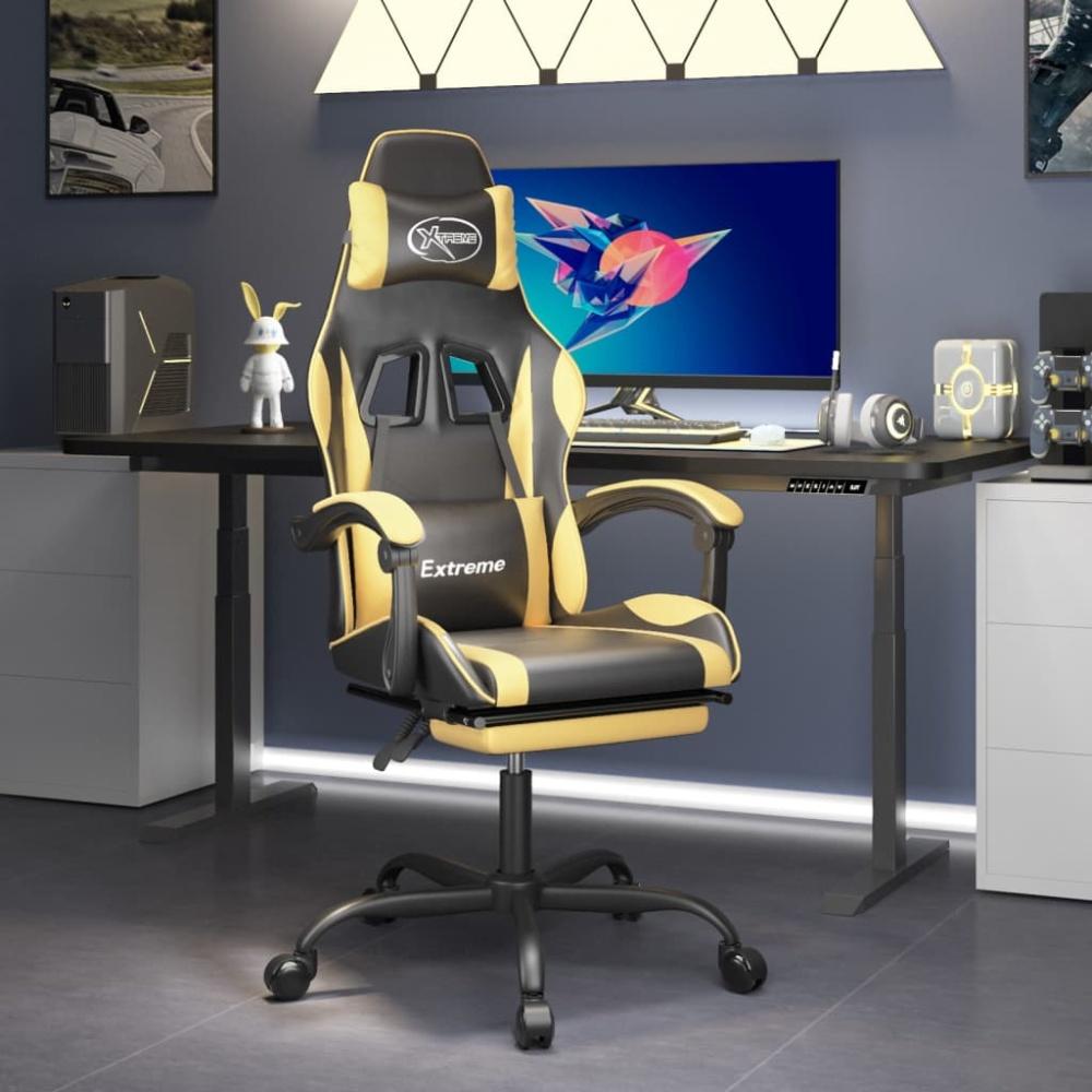 vidaXL Gaming-Stuhl mit Fußstütze Schwarz und Golden Kunstleder [3143880] Bild 1