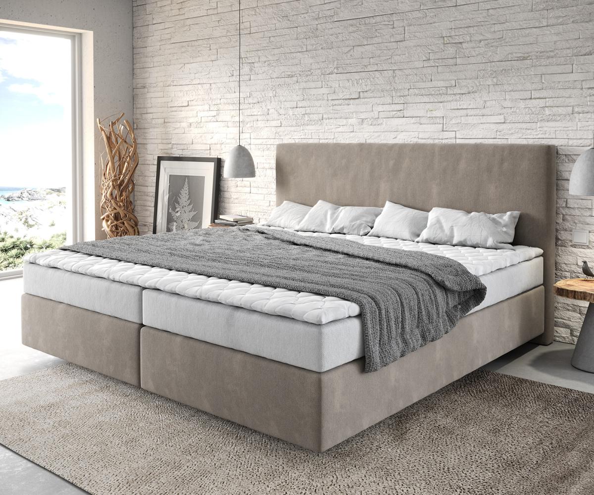 Boxspringbett Dream-Well Mikrofaser Beige 200x200 cm Bonell-Matratze PU-Topper Bild 1