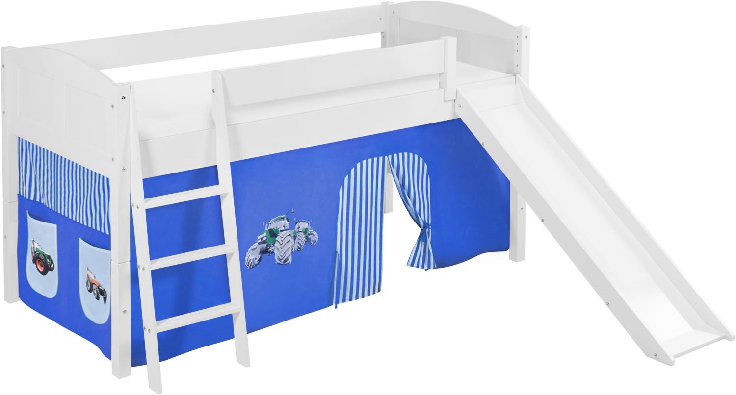 Lilokids 'Ida 4106' Spielbett 90 x 200 cm, Trecker Blau, Kiefer massiv, mit Rutsche und Vorhang Bild 1