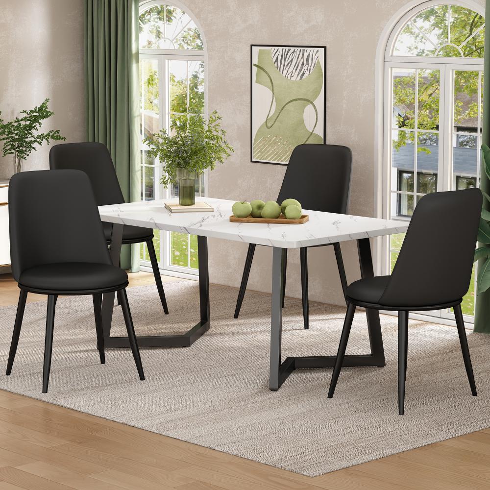 Merax Esszimmerstuhl (4 Sts), 4er Set Küchenstuhl, Gestell aus Metall, Polsterstuhl für Wohnzimmer, PU, Schwarz Bild 1
