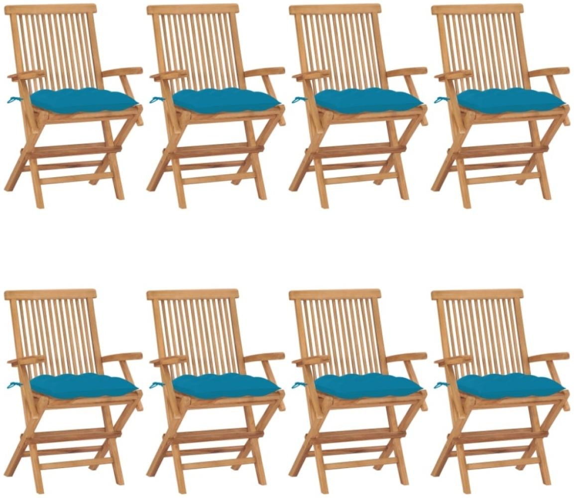 vidaXL Gartenstühle mit Hellblauen Kissen 8 Stk. Massivholz Teak Bild 1