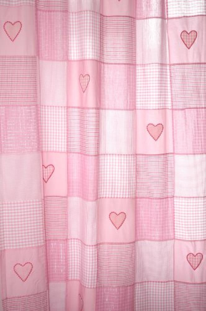 TAFTAN Vorhang mit Schlaufen Patch Kariert mit Herzen , 145 x 280 cm, rosa Bild 1