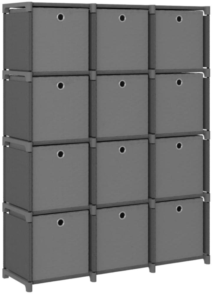 Würfel-Regal mit Boxen 12 Fächer Grau 103x30x141 cm Stoff Bild 1