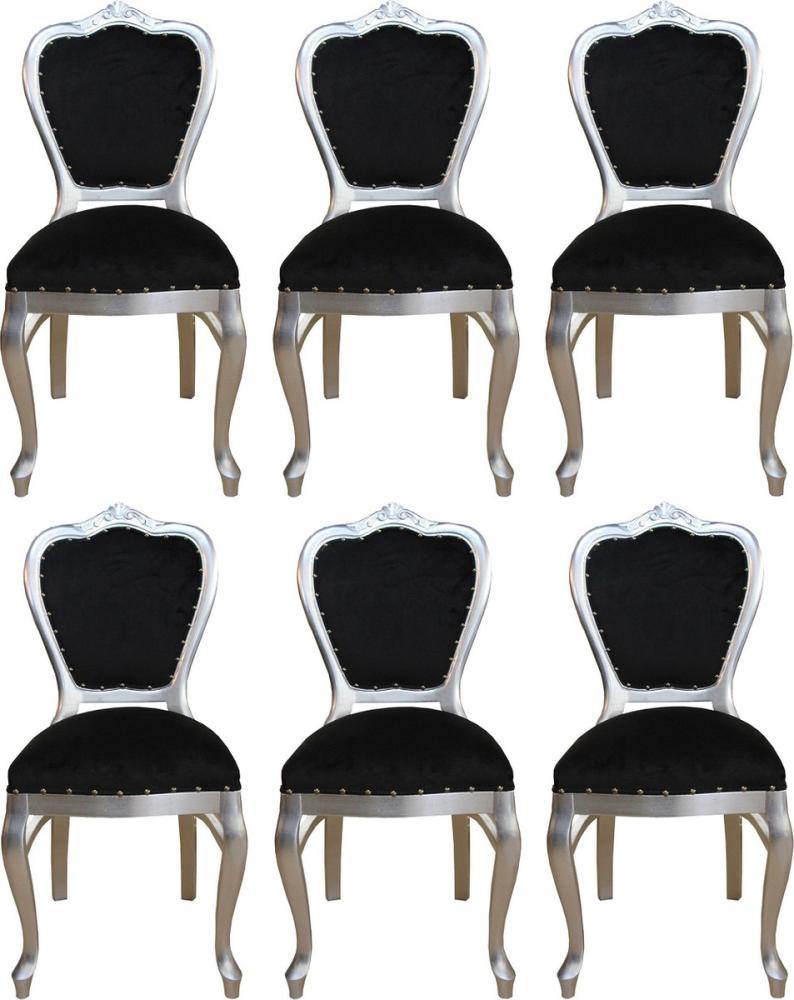 Casa Padrino Luxus Barock Esszimmer Set Schwarz / Silber 45 x 46 x H. 99 cm - 6 handgefertigte Esszimmerstühle - Barock Esszimmermöbel Bild 1