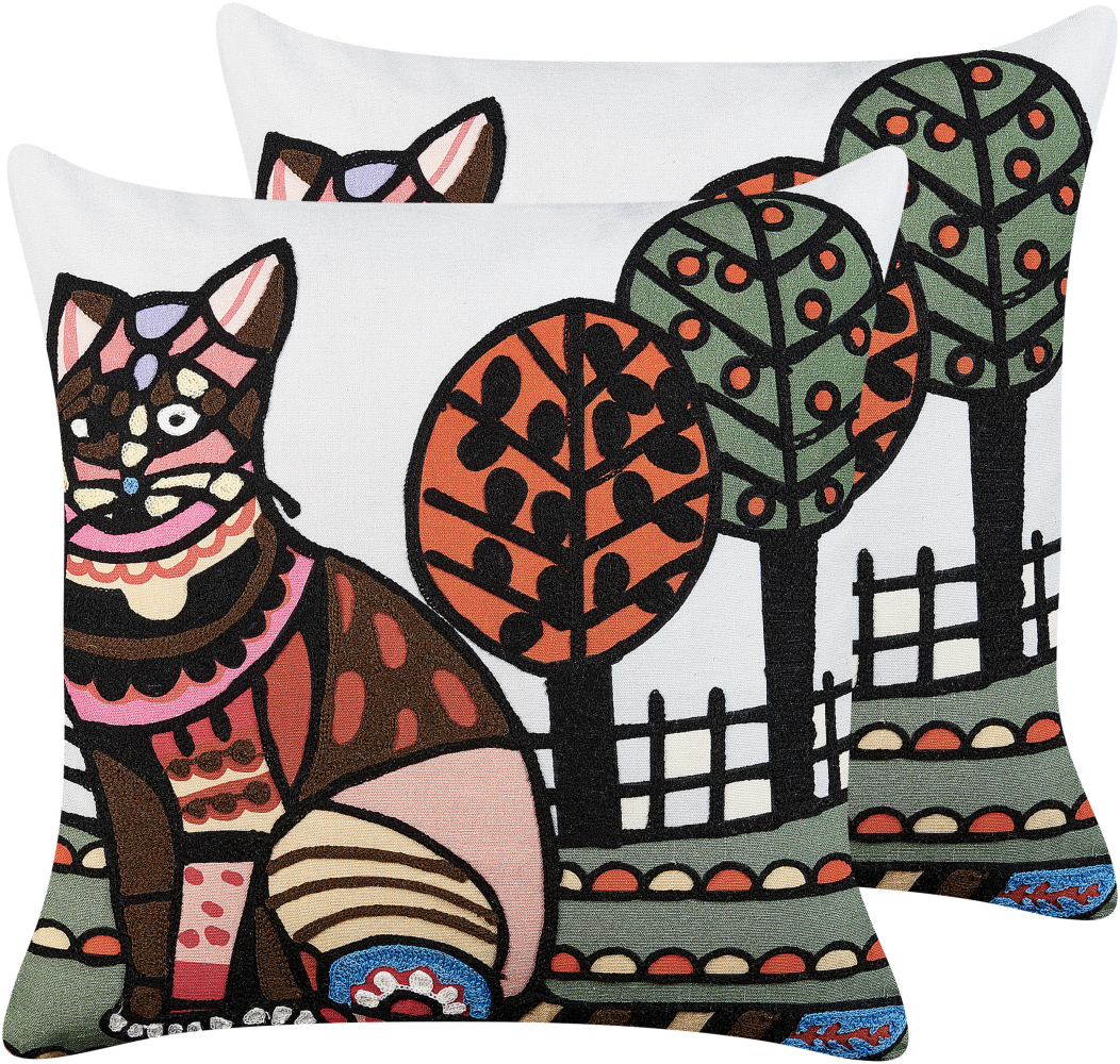 Dekokissen Katzenmotiv mehrfarbig bestickt 50 x 50 cm 2er Set MEHSANA Bild 1