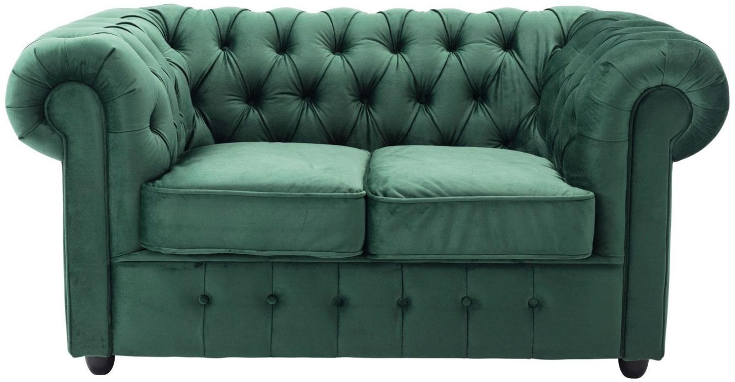 2-Sitzer Sofa 'Chesterfield', Samt dunkelgrün, 156 cm Bild 1