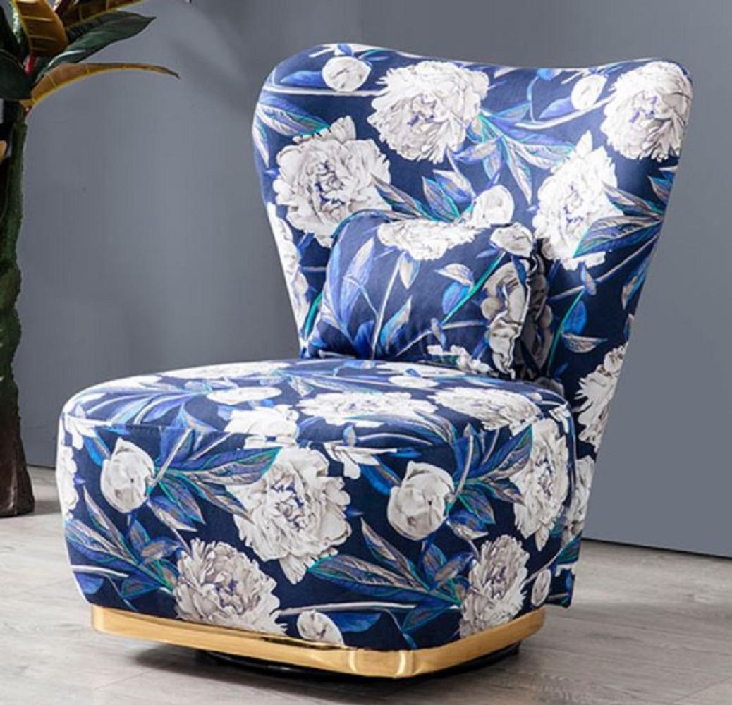 Casa Padrino Luxus Sessel Blau / Mehrfarbig / Gold - Moderner Wohnzimmer Sessel mit Blumenmuster - Moderne Wohnzimmer Möbel - Luxus Kollektion Bild 1