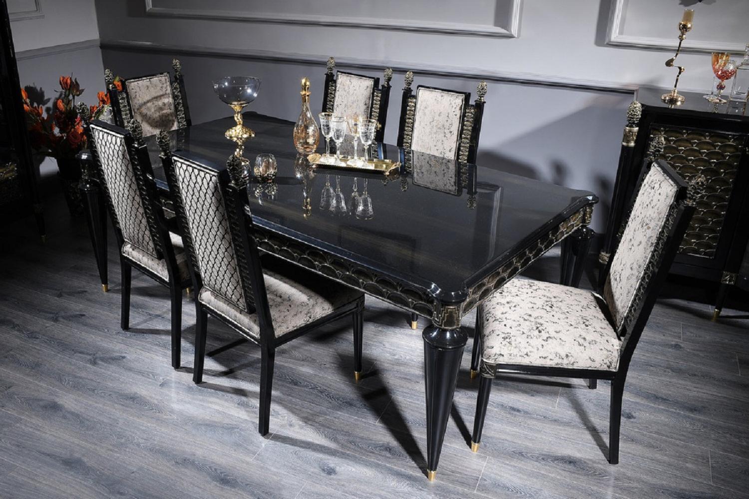 Casa Padrino Luxus Barock Esszimmerstuhl Set Silbergrau / Schwarz / Gold - Handgefertigtes Küchen Stühle 6er Set - Barock Esszimmer Möbel - Edel & Prunkvoll Bild 1