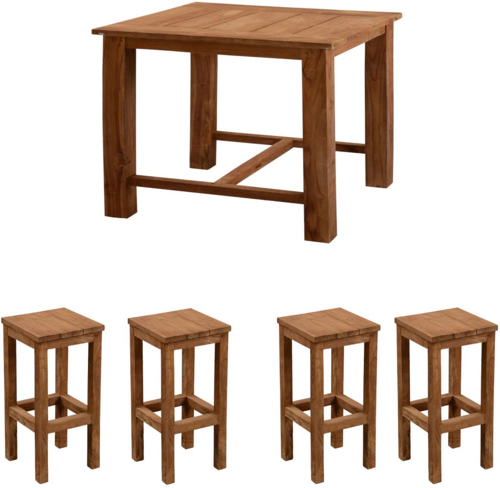 Inko 5-teilige Bar-Sitzgruppe Abacus recyceltes Teak 120x80x108 cm mit 4 Barhockern Bild 1
